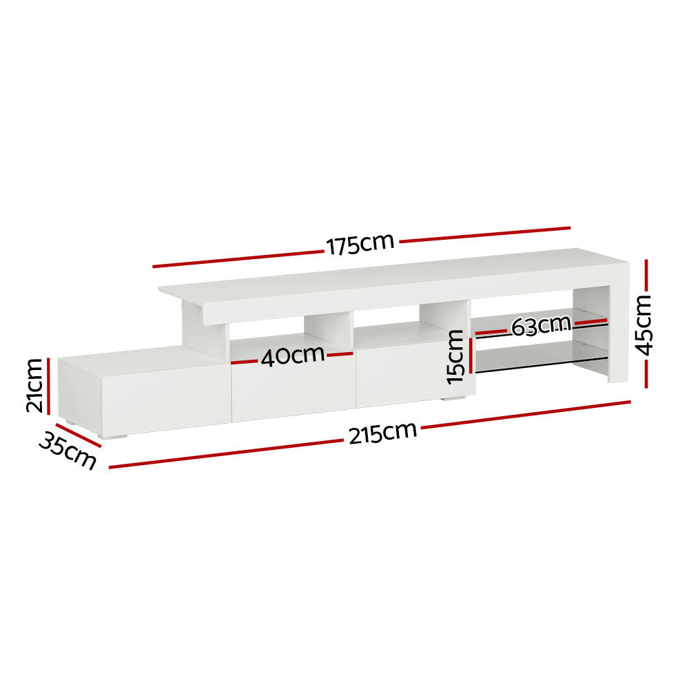 White Caya Entertainment Unit TV Cabinet LED 215cm