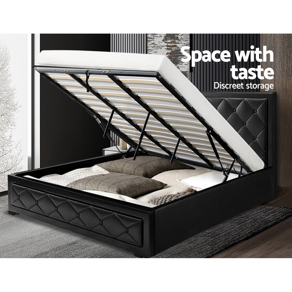 Terry Black Bed Frame King Size with Storage