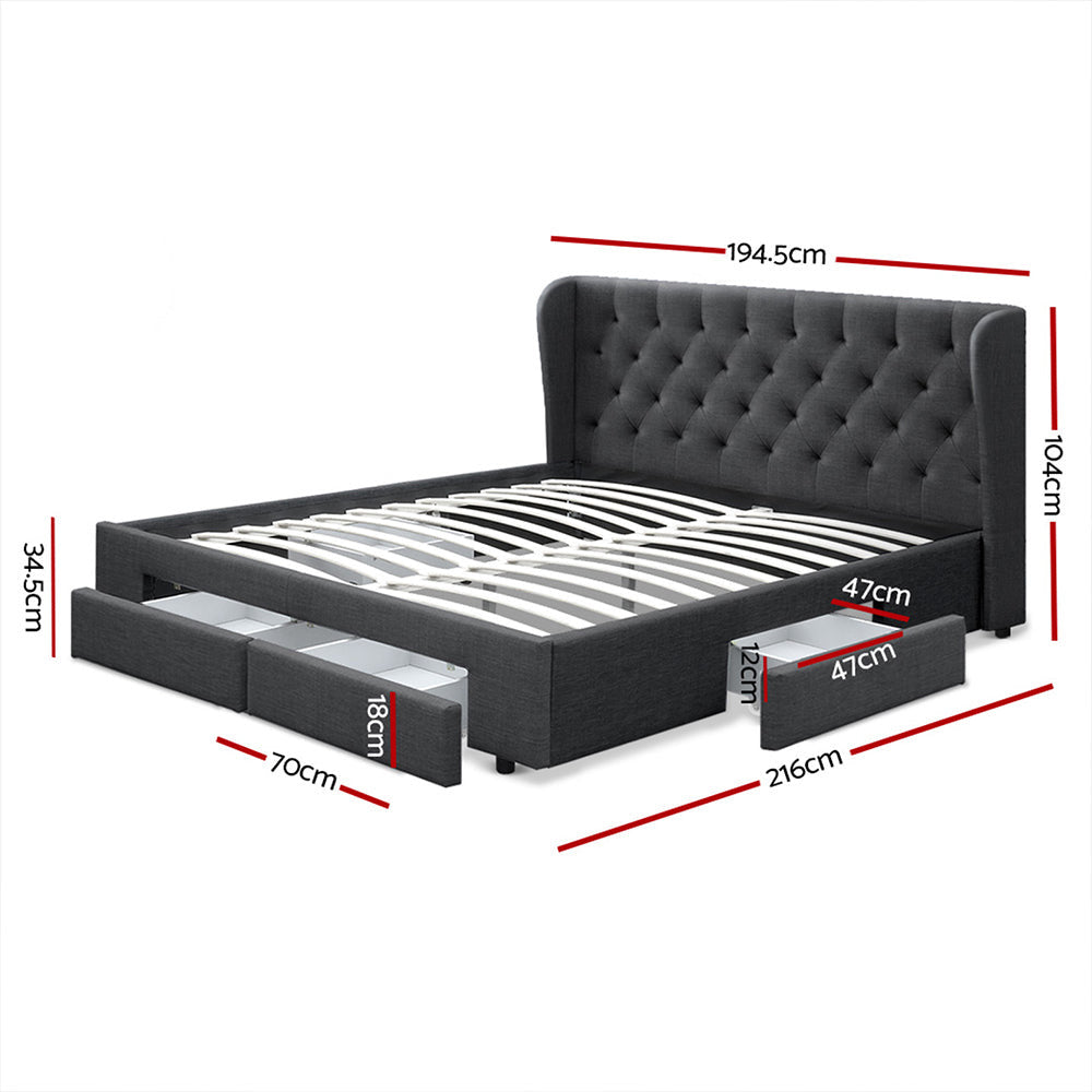 Dolly Charcoal Bed Frame King Size with With Storage