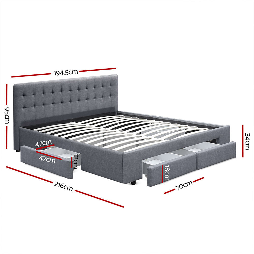 Mario Grey Bed Frame King Size with Storage