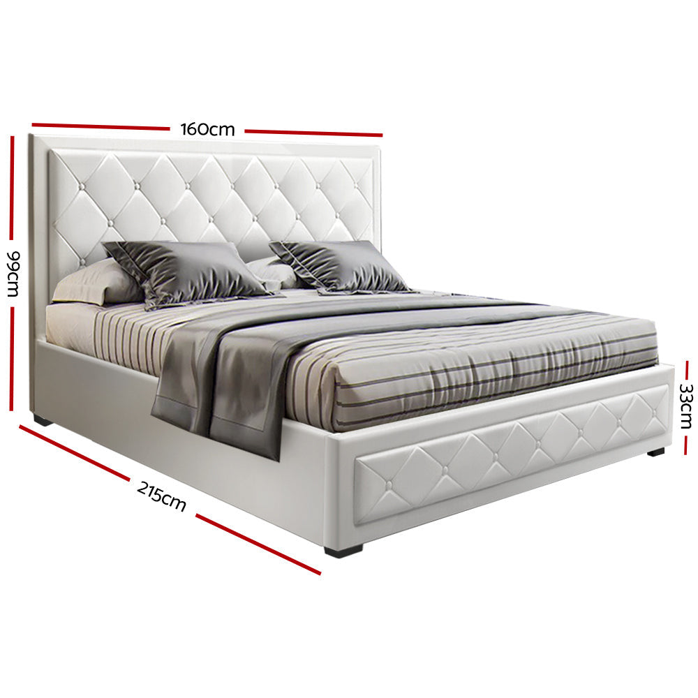 Cosima White Bed Frame Queen Size With Storage