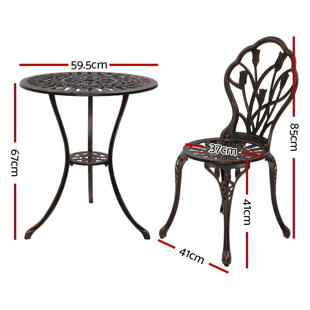 Sorley 3PC Outdoor Bistro Table Chair Setting - Bronze