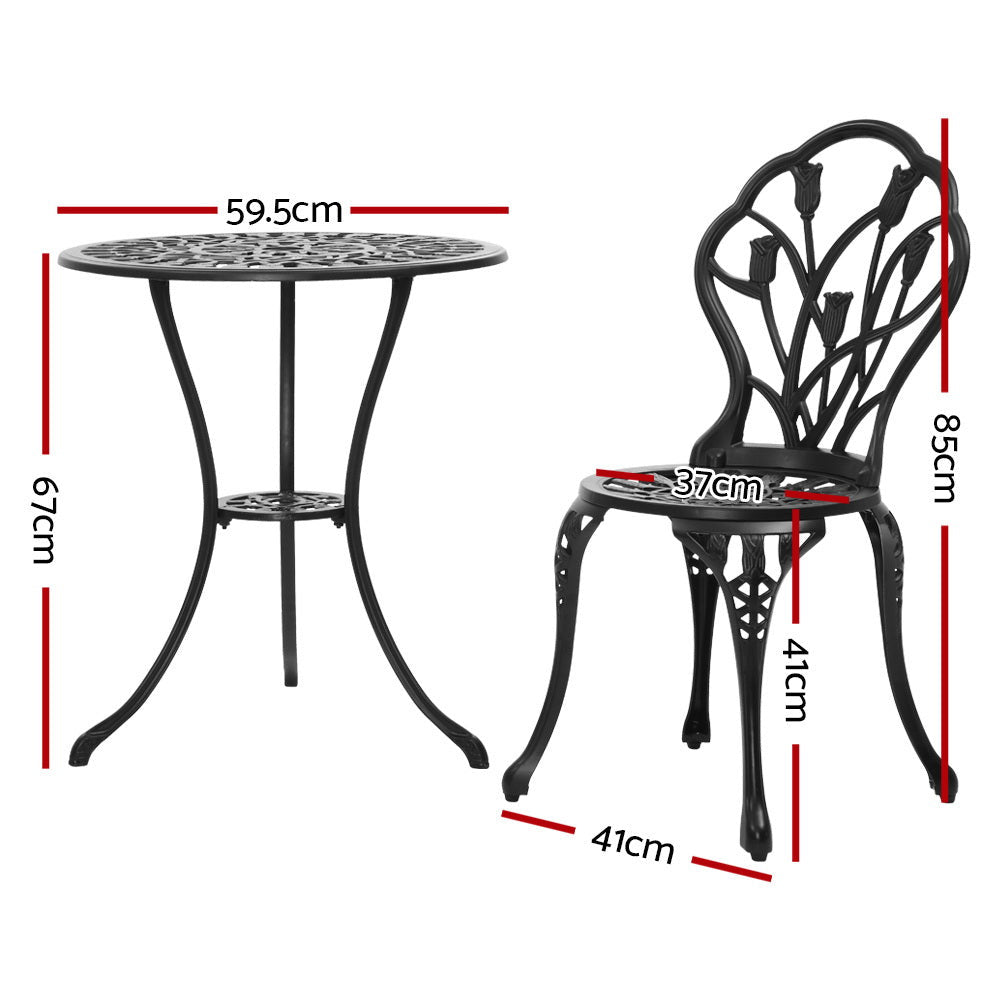 Sorley 3PC Outdoor Bistro Table Chair Setting - Black