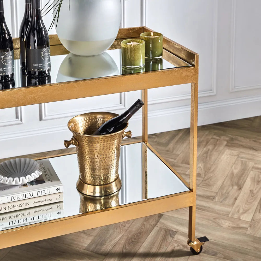 Fenton Mirrored Bar Cart - Gold Leaf