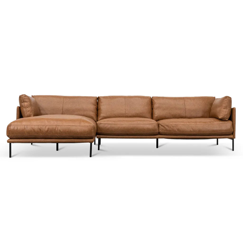 Darcy 4 Seater Left Chaise Leather Sofa - Caramel Brown