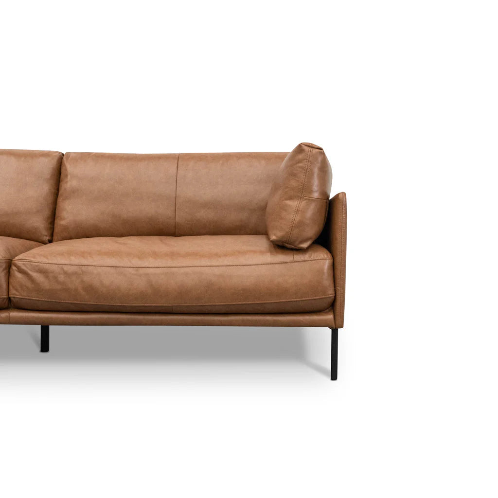 Darcy 4 Seater Left Chaise Leather Sofa - Caramel Brown