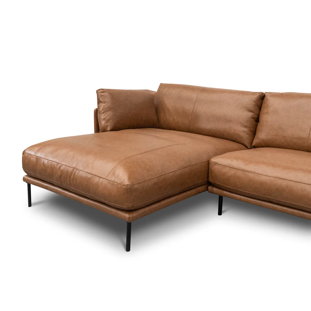 Darcy 4 Seater Left Chaise Leather Sofa - Caramel Brown