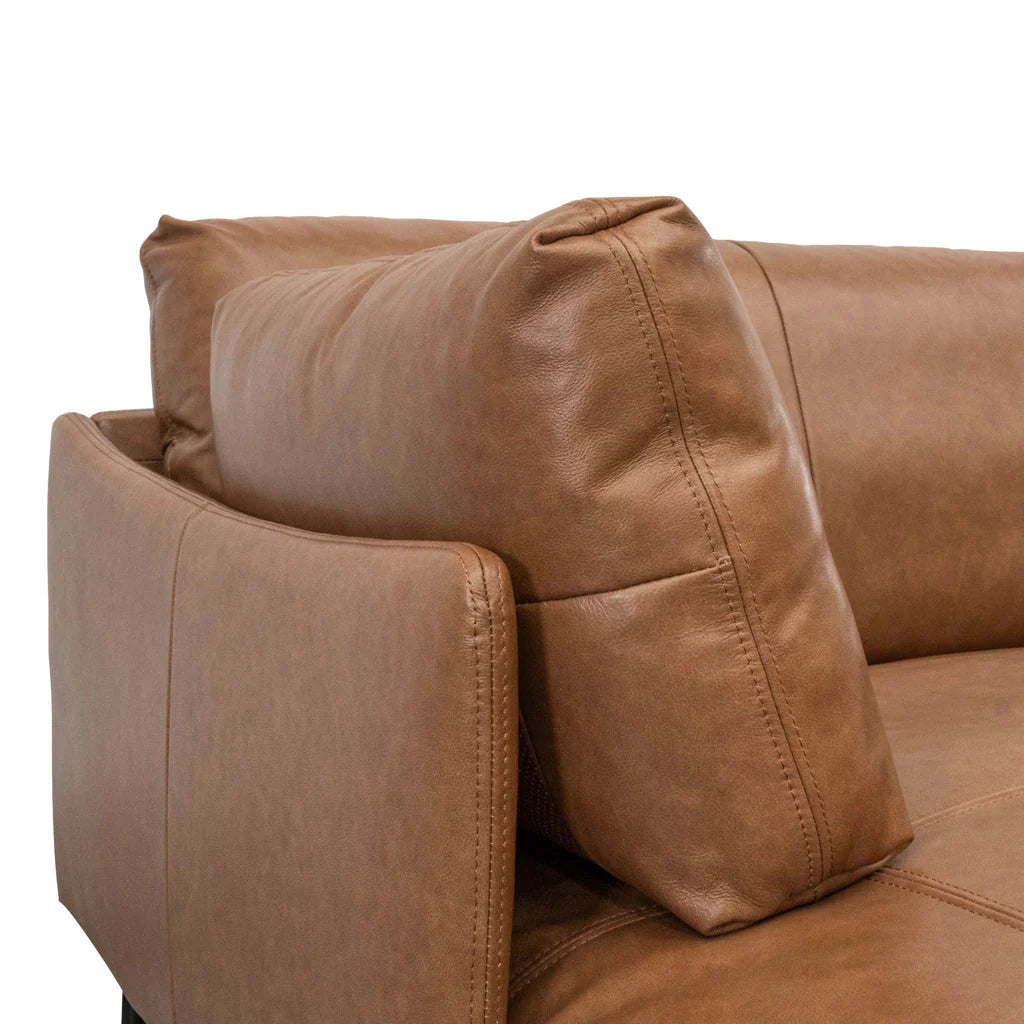 Darcy 4 Seater Left Chaise Leather Sofa - Caramel Brown