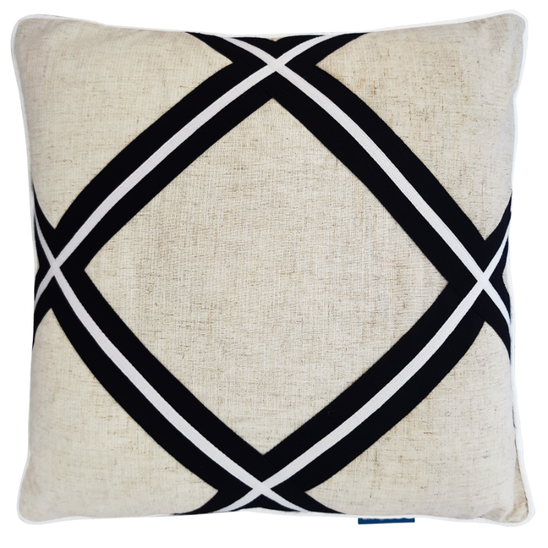 Gilderoy Diamond Cross Black Stripes and Silver Jute Cushion 