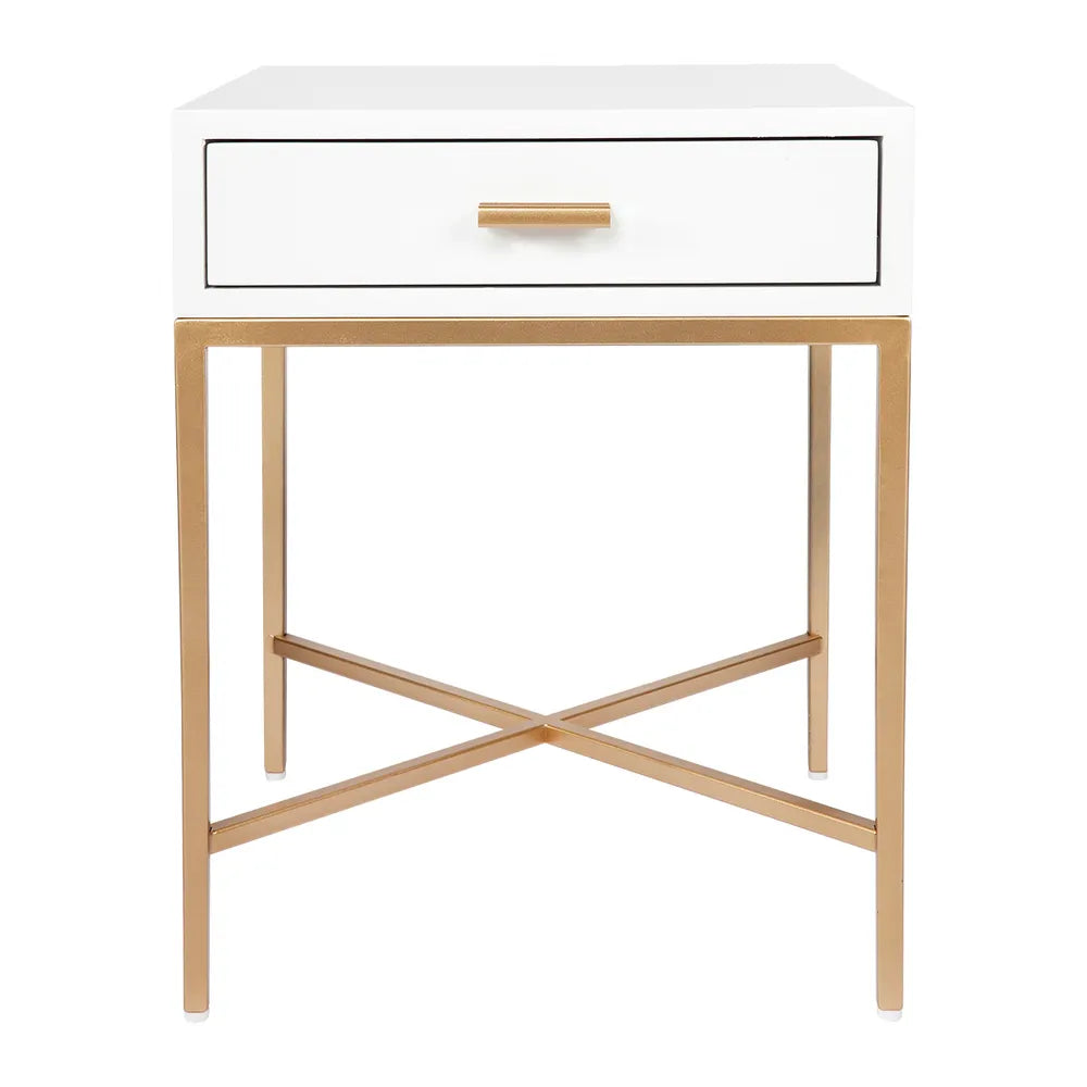 Nessa White Bedside Table - Gold