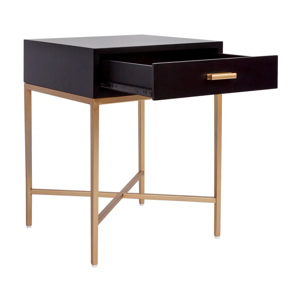 Nessa Black Bedside Table - Gold