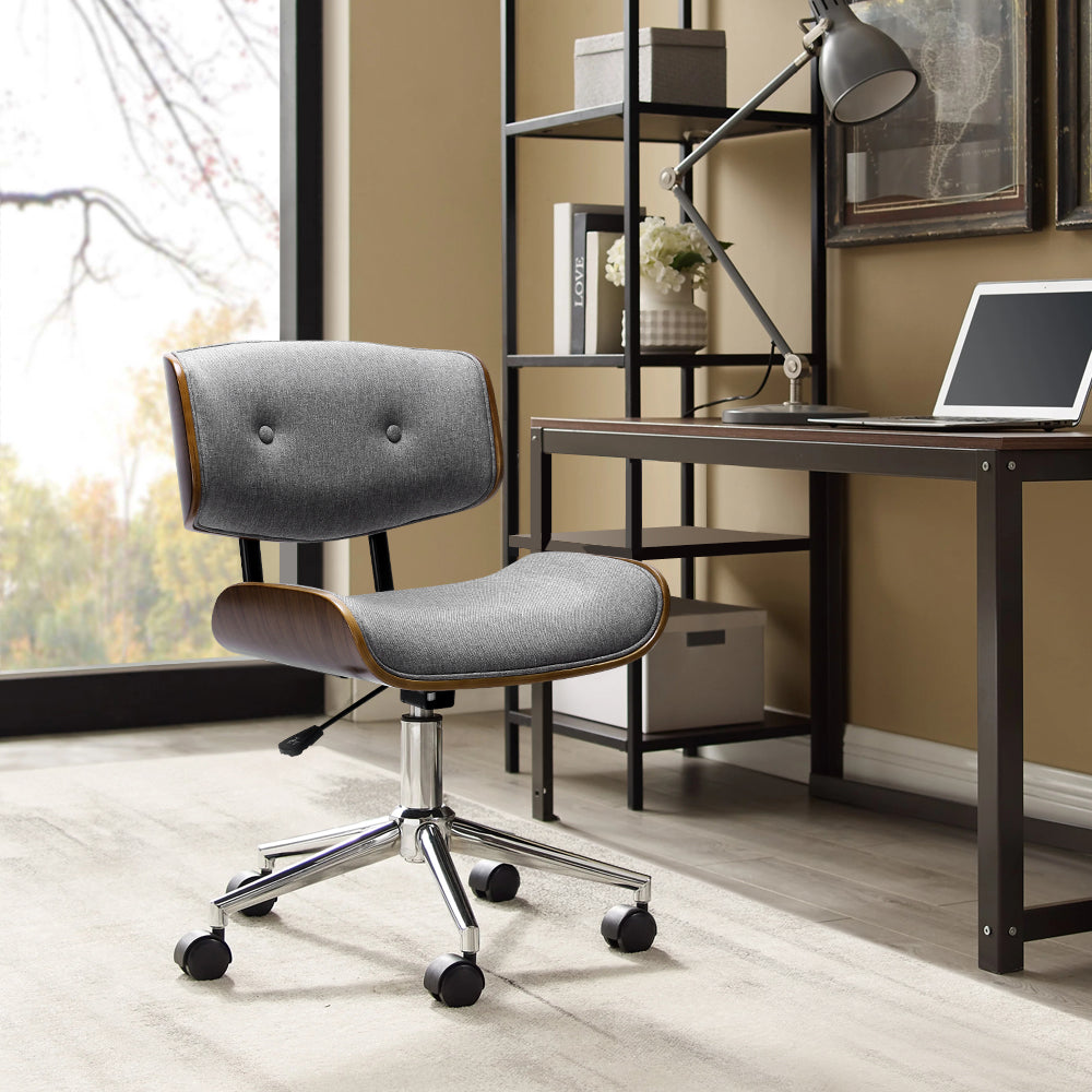 Clay Wooden Office Chair Fabric Seat Grey