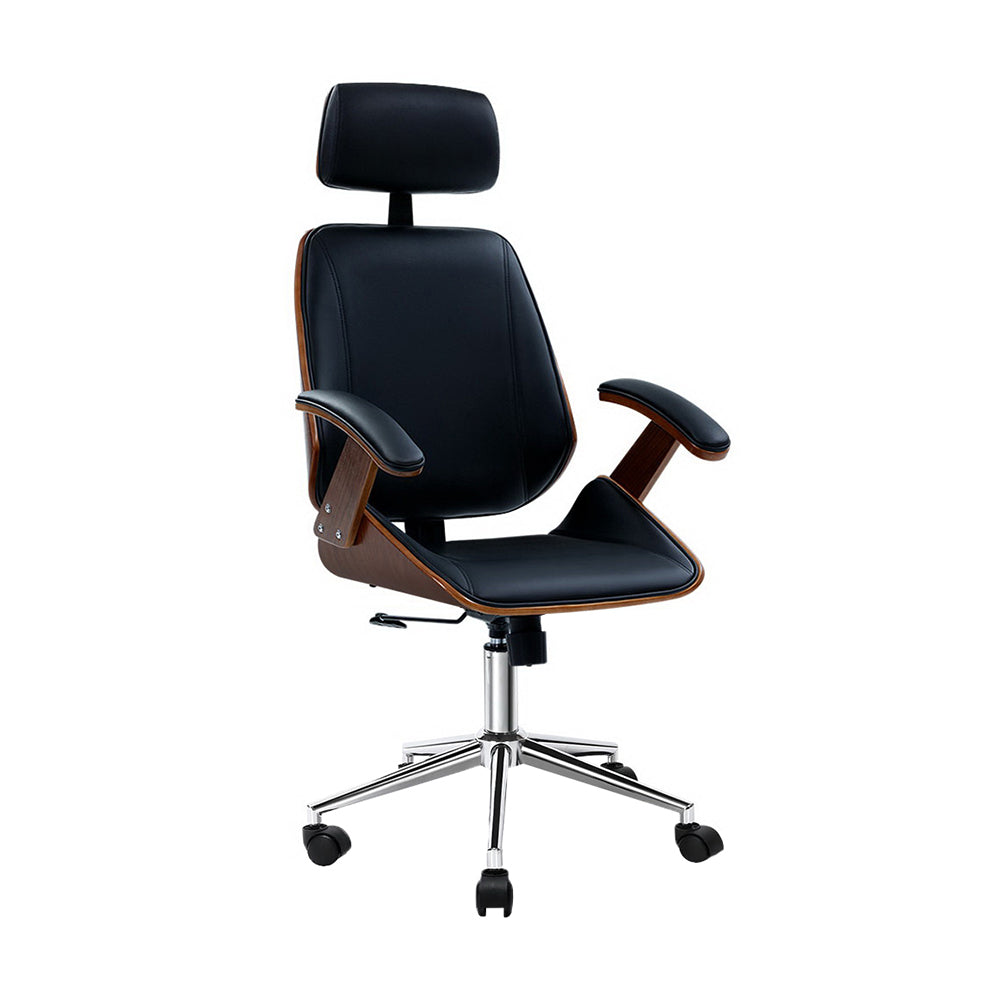 Raphael Wooden & Leather Office Chair - Black