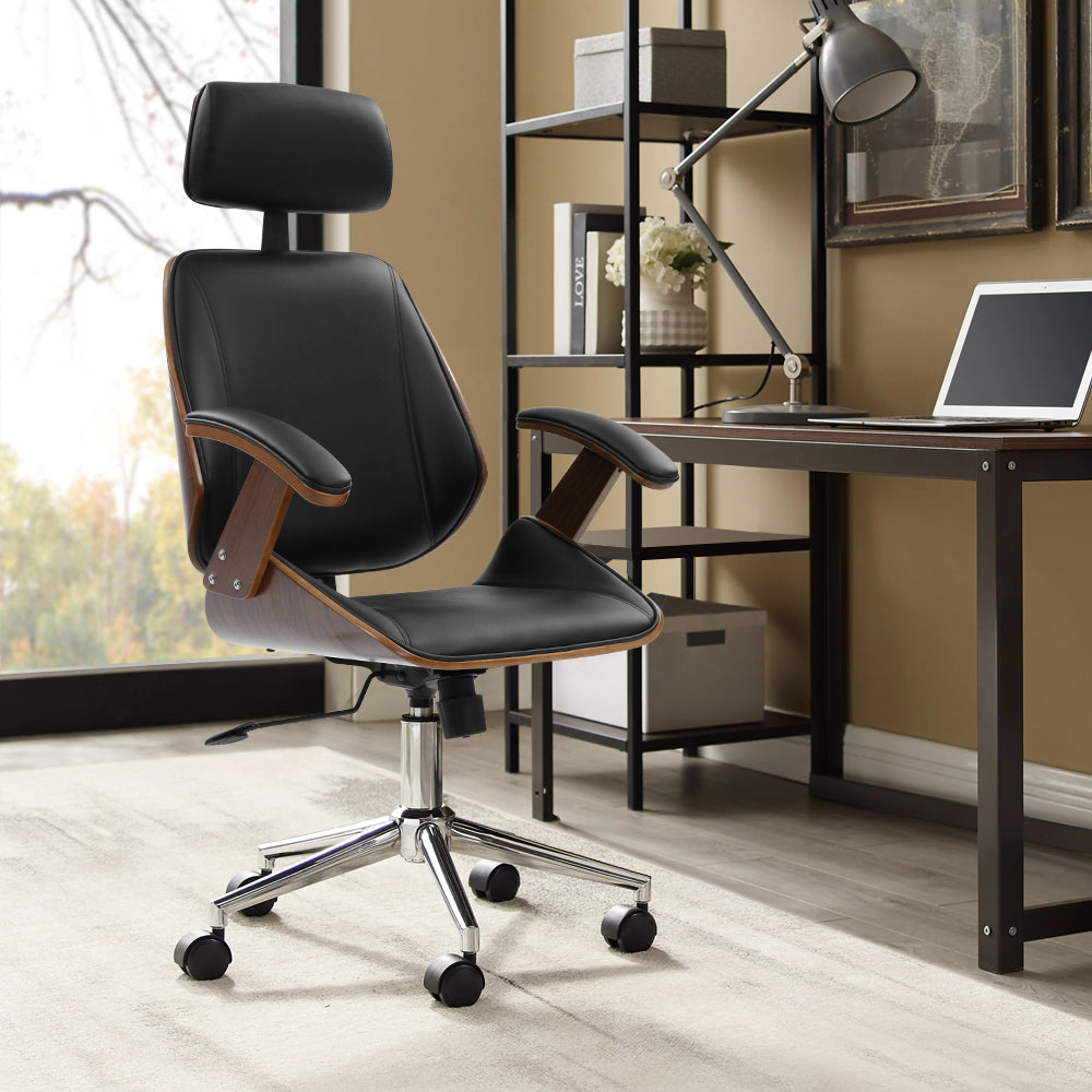 Raphael Wooden & Leather Office Chair - Black