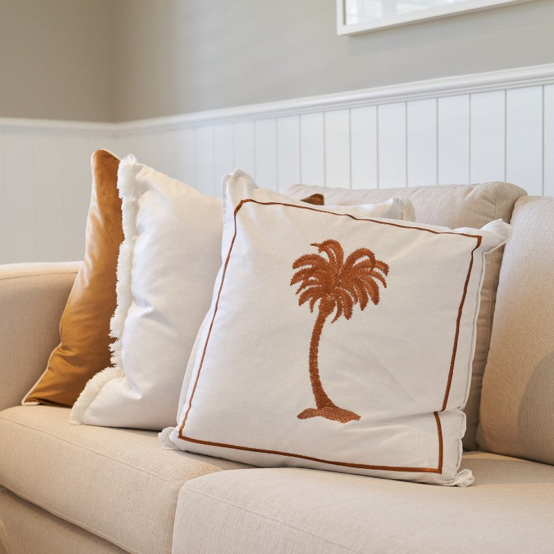 Paradise Palm Tree White Cushion Cover 