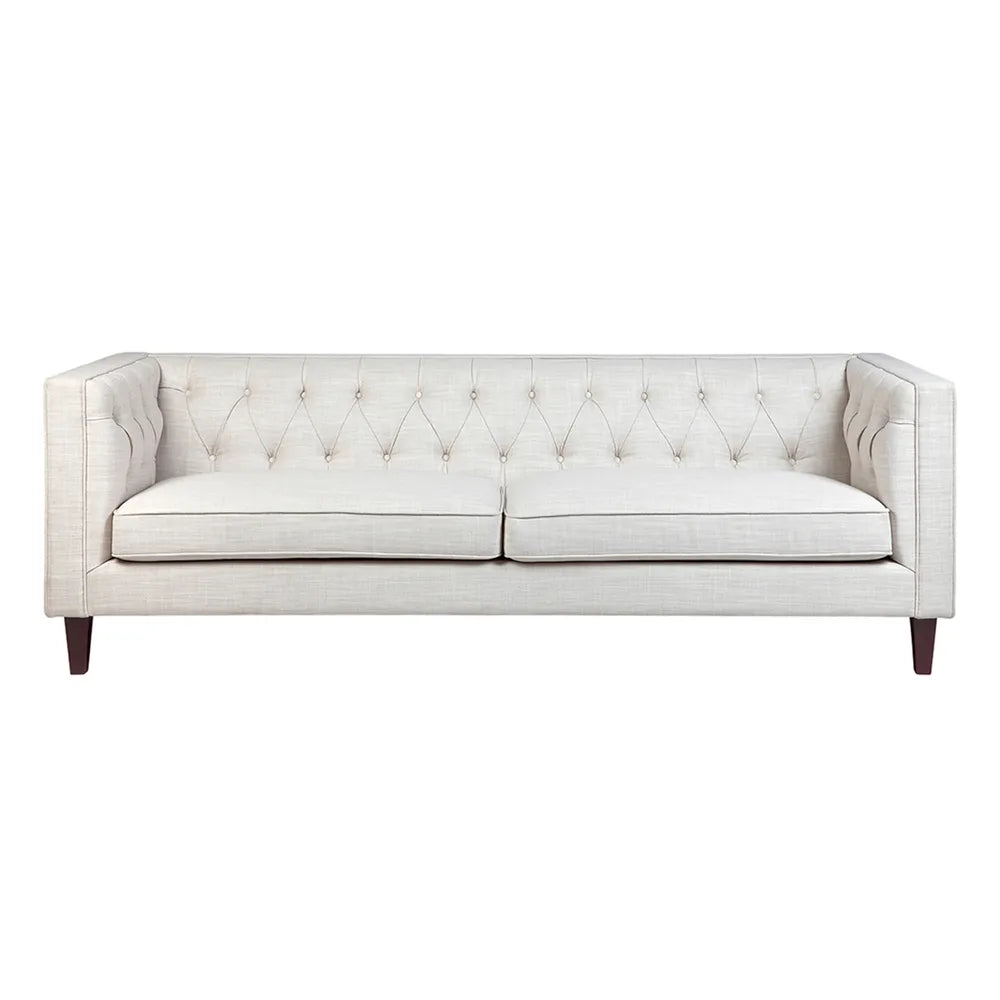 Tuxedo 3-Seater Tufted Sofa - Natural Linen