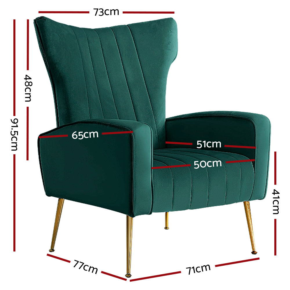 Kate Accent Velvet Armchair - Green