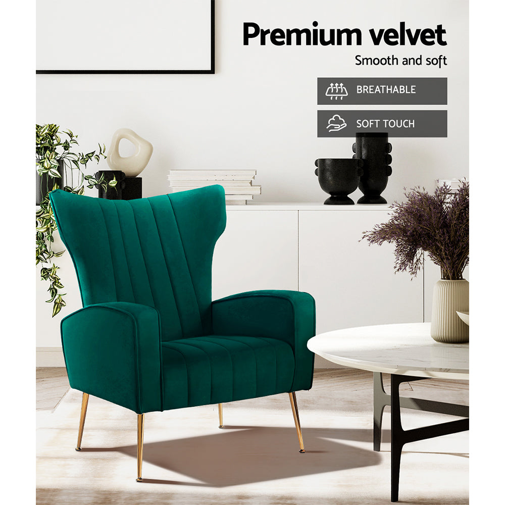 Kate Accent Velvet Armchair - Green