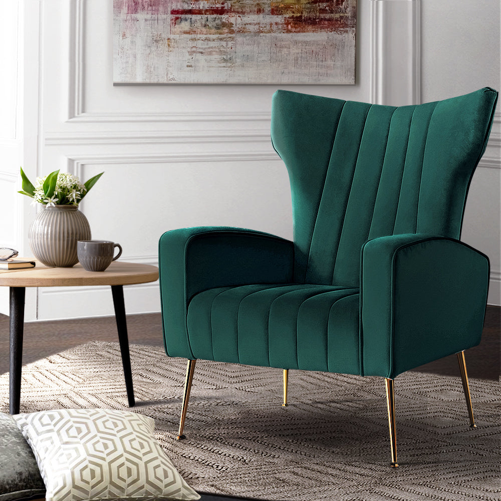 Kate Accent Velvet Armchair - Green