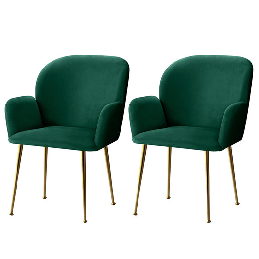 Natalia Velvet Dining Armchairs Set of 2 - Green