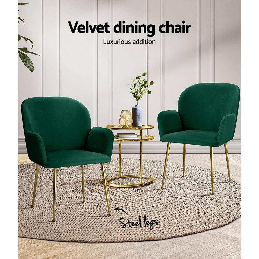 Natalia Velvet Dining Armchairs Set of 2 - Green