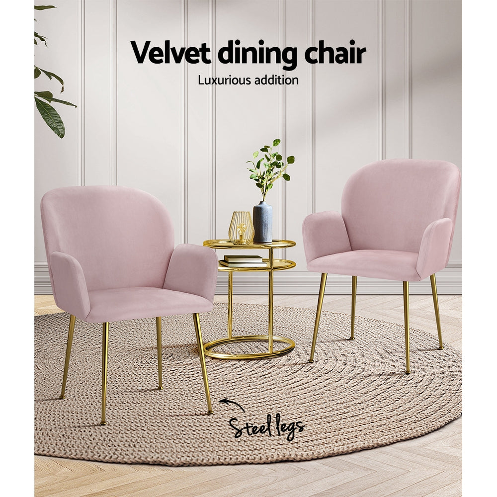 Natalia Velvet Dining Armchairs Set of 2 - Pink