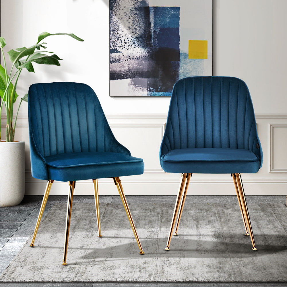 Alice Velvet Channel Tufted Dining Chairs Set of 2 - Blue