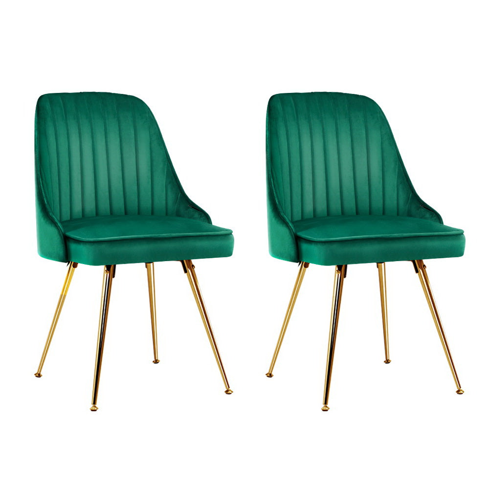 Alice Velvet Channel Tufted Dining Chairs Set of 2 - Green