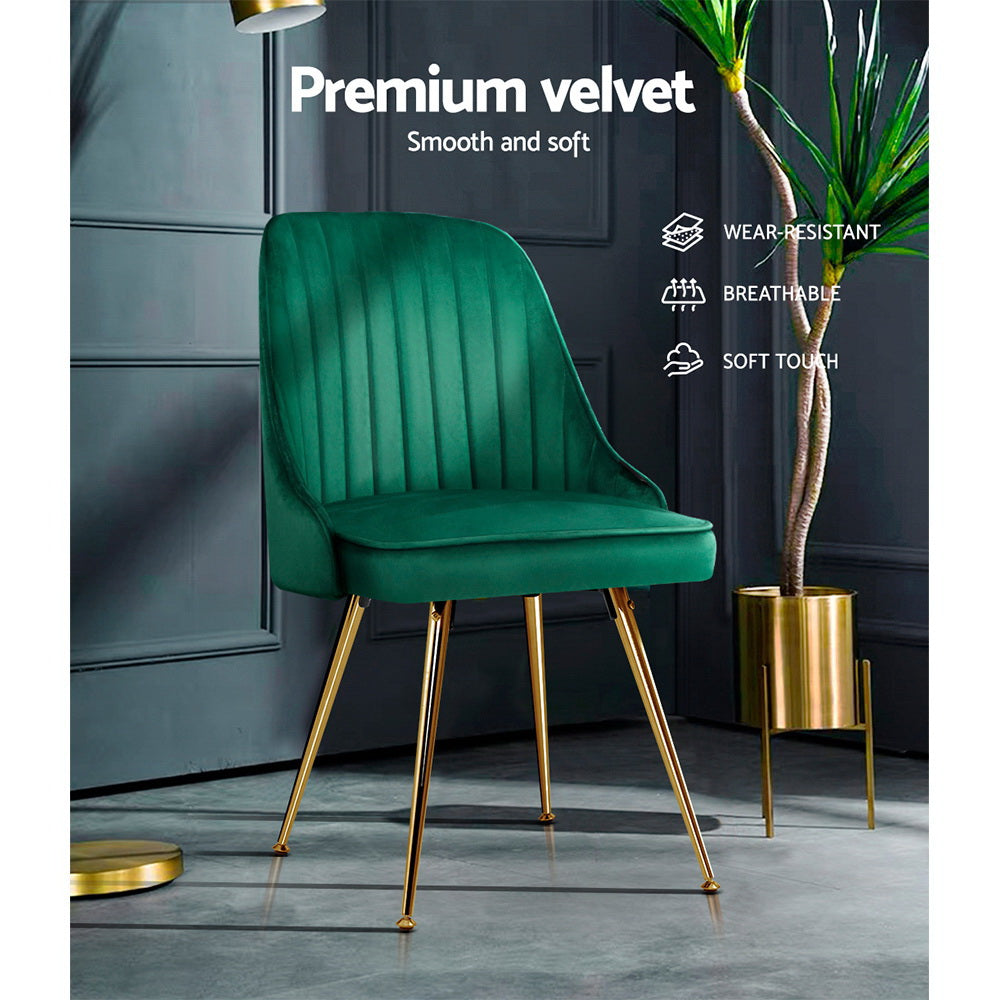 Alice Velvet Channel Tufted Dining Chairs Set of 2 - Green