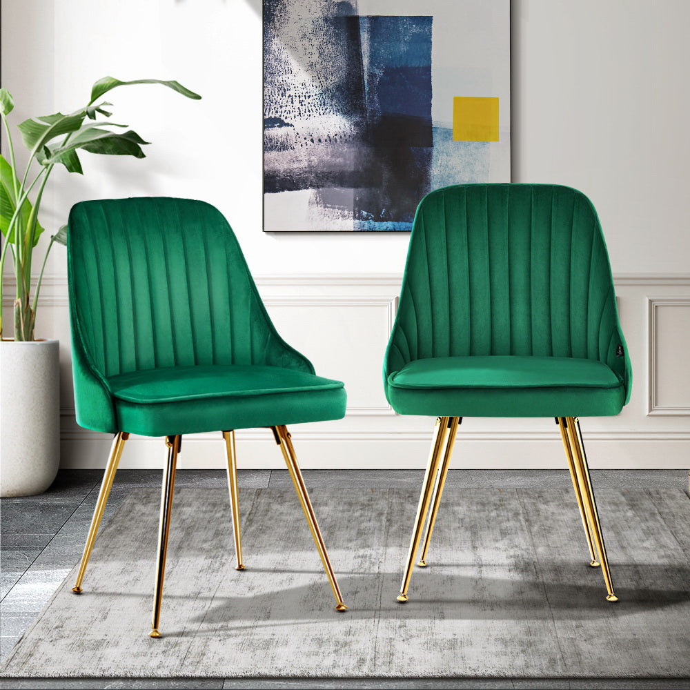 Alice Velvet Channel Tufted Dining Chairs Set of 2 - Green