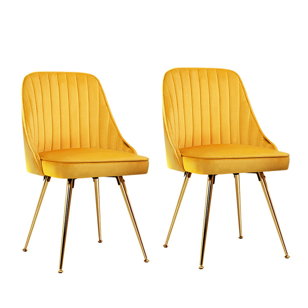 Alice Velvet Channel Tufted Dining Chairs Set of 2 - Yellow