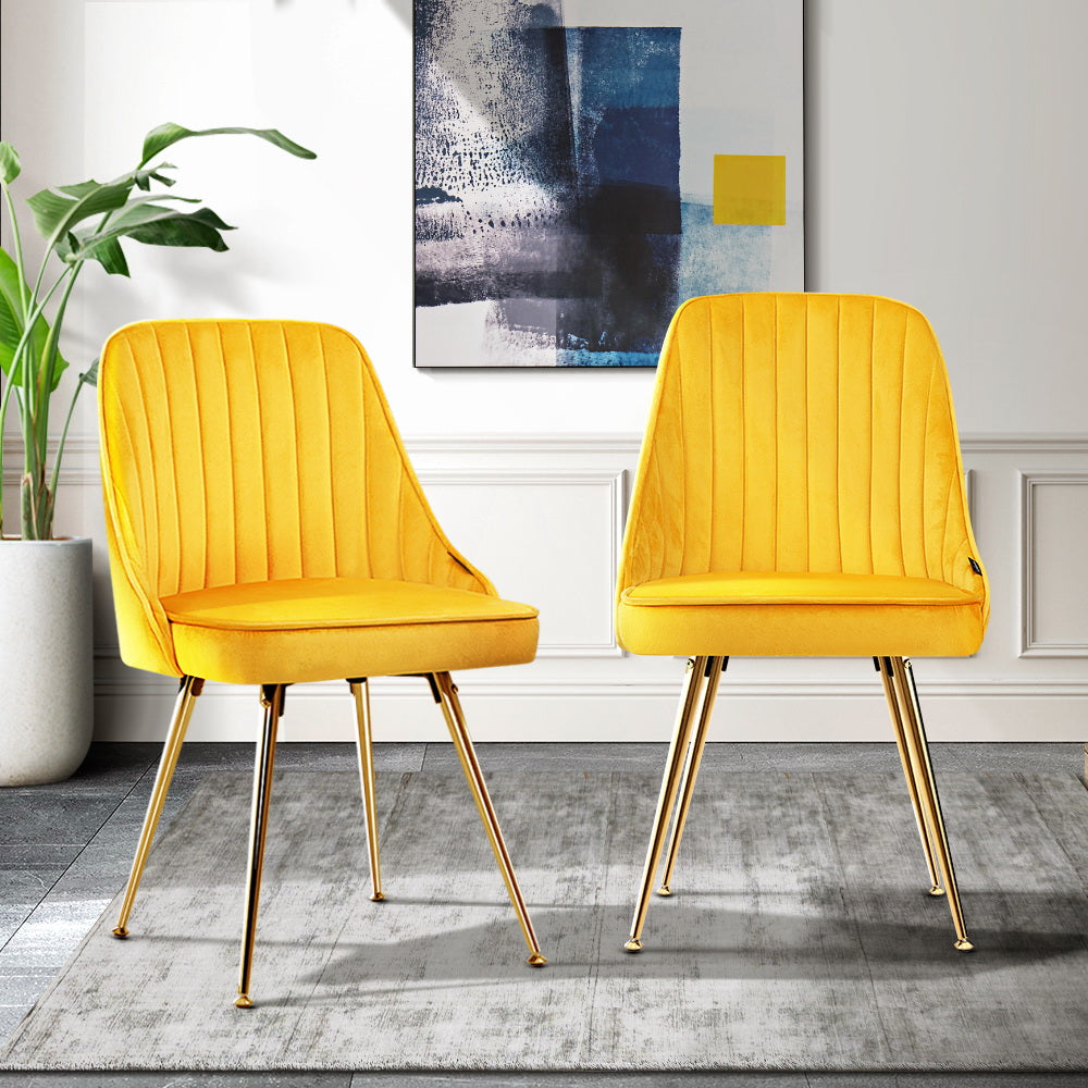 Alice Velvet Channel Tufted Dining Chairs Set of 2 - Yellow