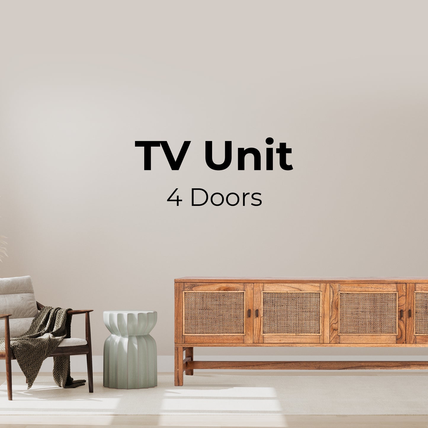 Jasmine Brown Entertainment TV Unit 160cm 4 Door Mindi Wood Rattan