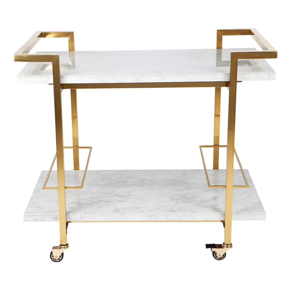 Franklin White Marble Bar Cart - Gold