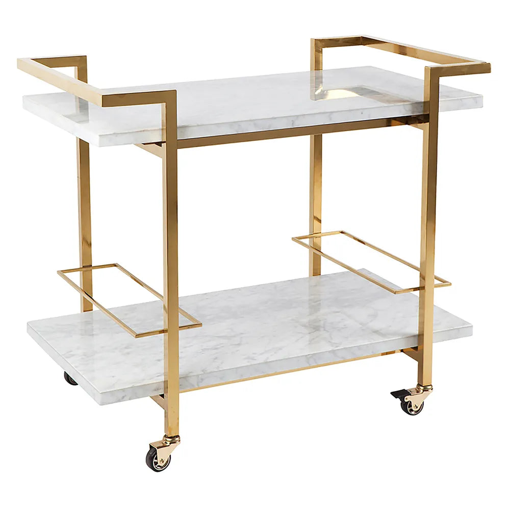 Franklin White Marble Bar Cart - Gold