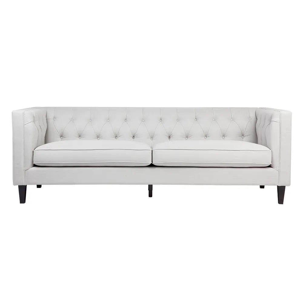 Tuxedo 3-Seater Tufted Sofa - Cool Grey Linen