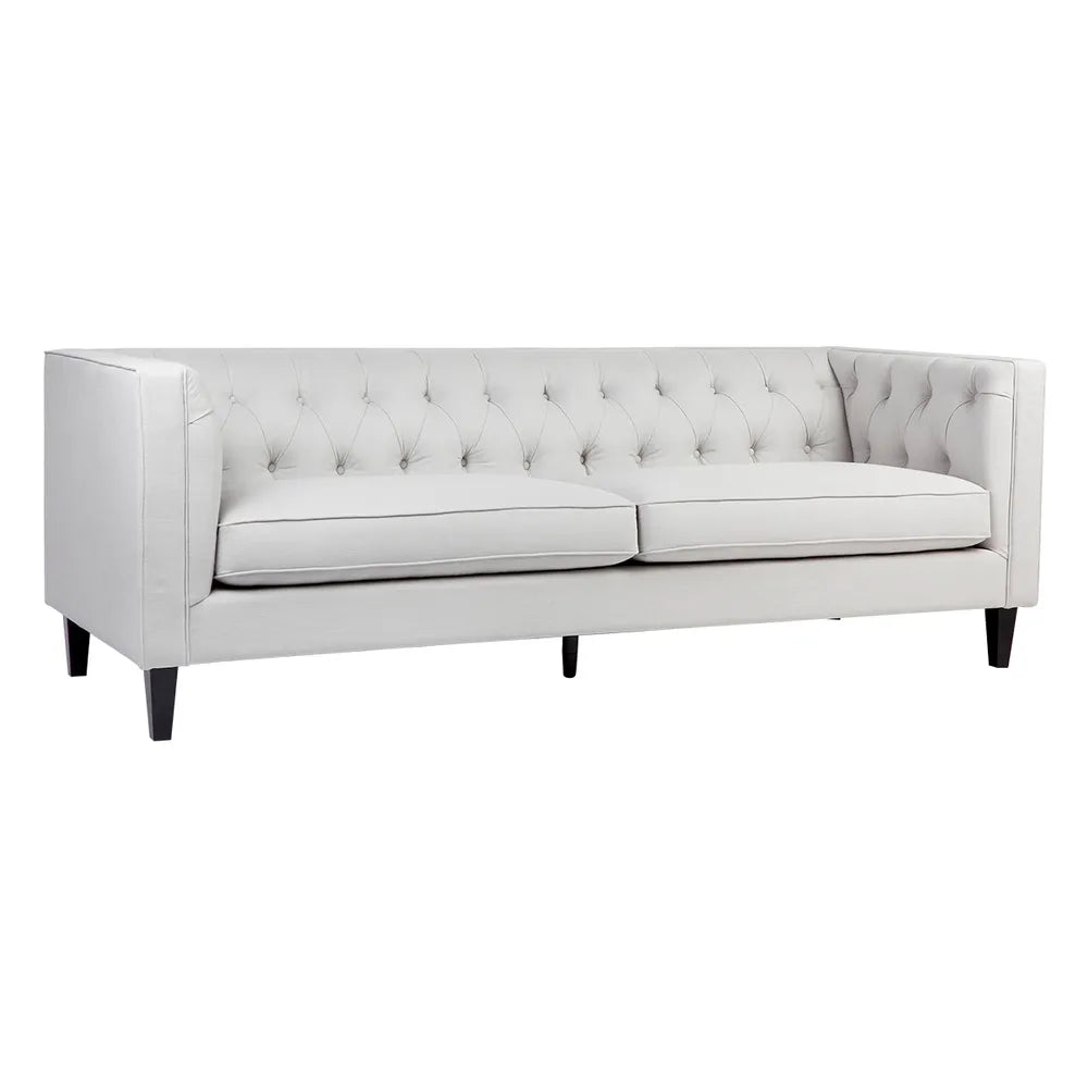 Tuxedo 3-Seater Tufted Sofa - Cool Grey Linen