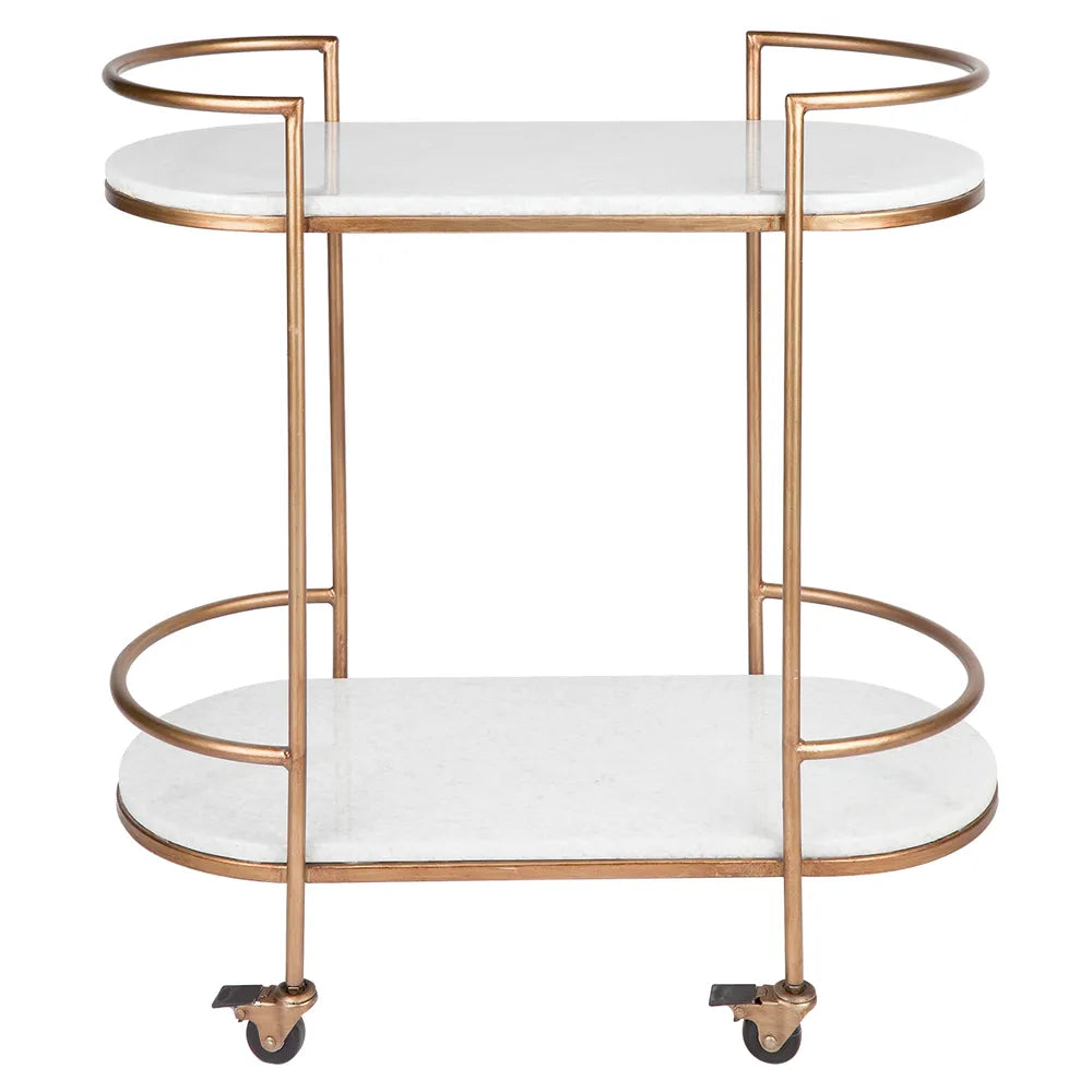 Southside White Stone Bar Cart - Antique Gold