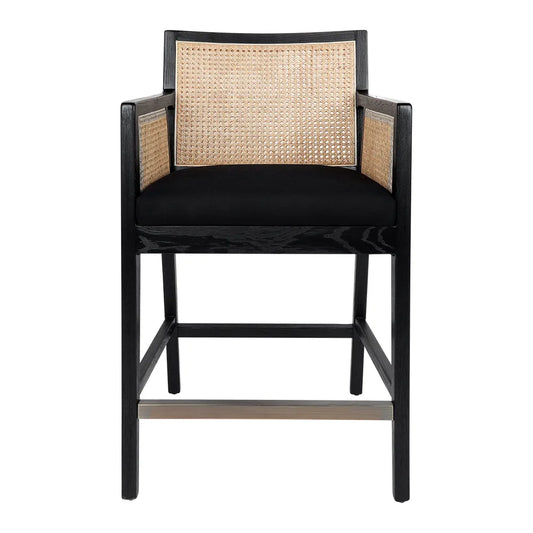 Kane Black Rattan Kitchen Stool - Black Linen