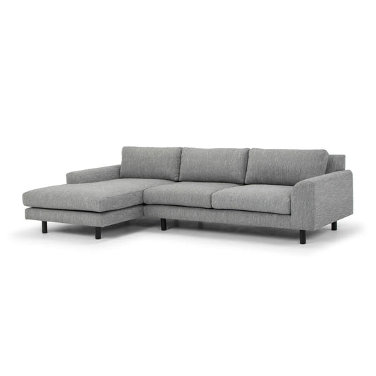 Margo 3 Seater Left Chaise Sofa - Light Texture Grey - Graphite Grey with Black Legs