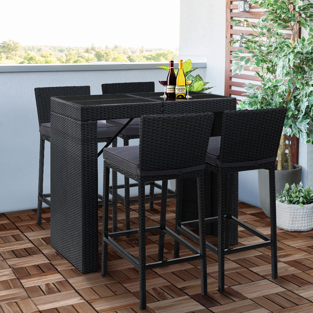 5 Piece Outdoor Bar Table and Stools Set