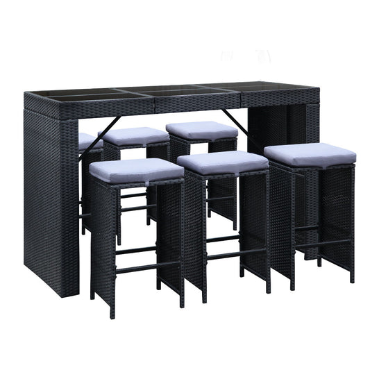 7 PC Outdoor Rattan Dining Table Set - Black