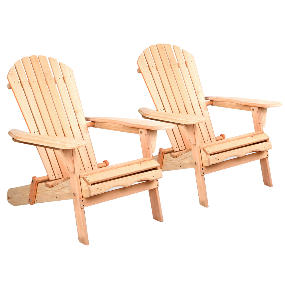 Set of 2 Outdoor Adirondack Lounge Beach Chairs - Natural