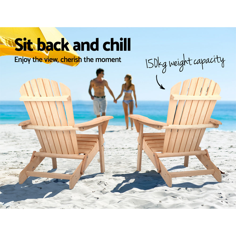 Set of 2 Outdoor Adirondack Lounge Beach Chairs - Natural