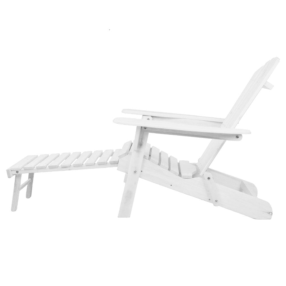 3 Piece Outdoor Adirondack Lounge Beach Chair Set - White