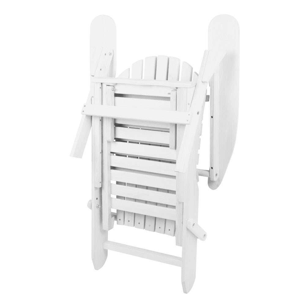 3 Piece Outdoor Adirondack Lounge Beach Chair Set - White