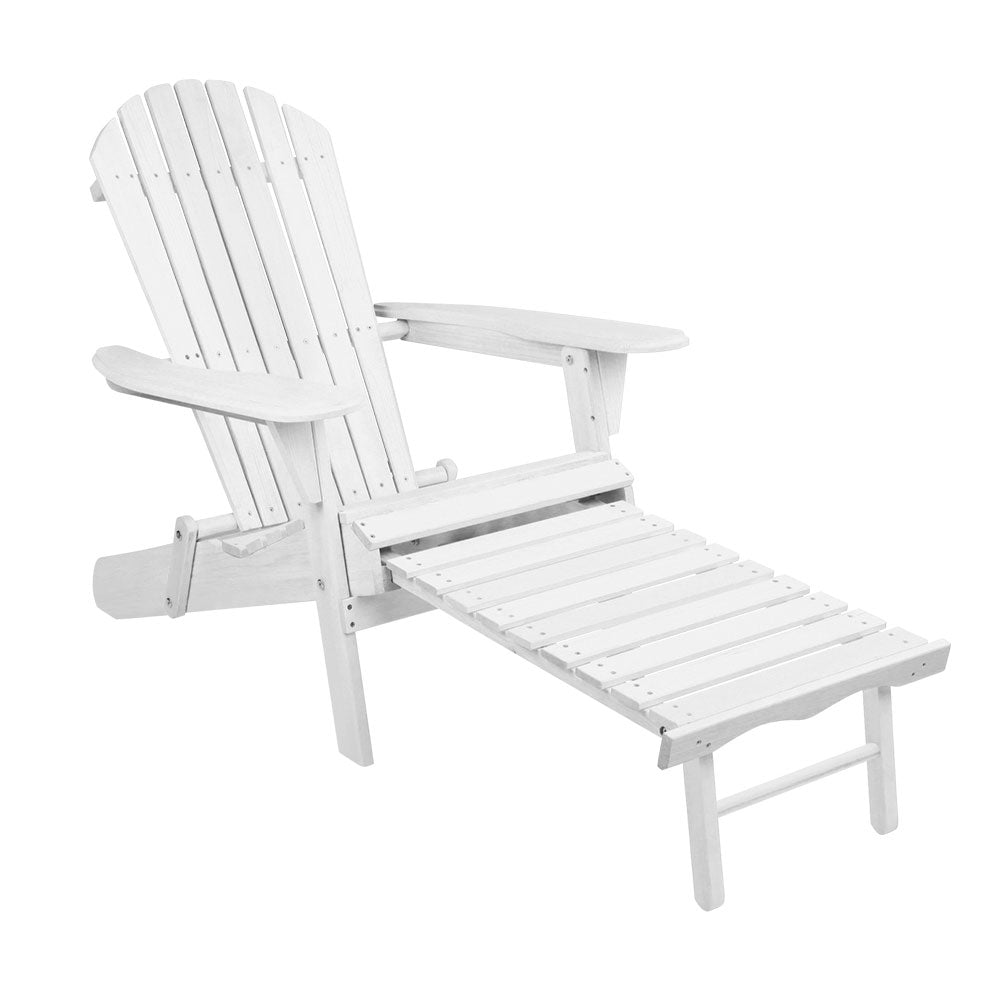 Outdoor Adirondack Lounge Beach Chair with Footstool - White