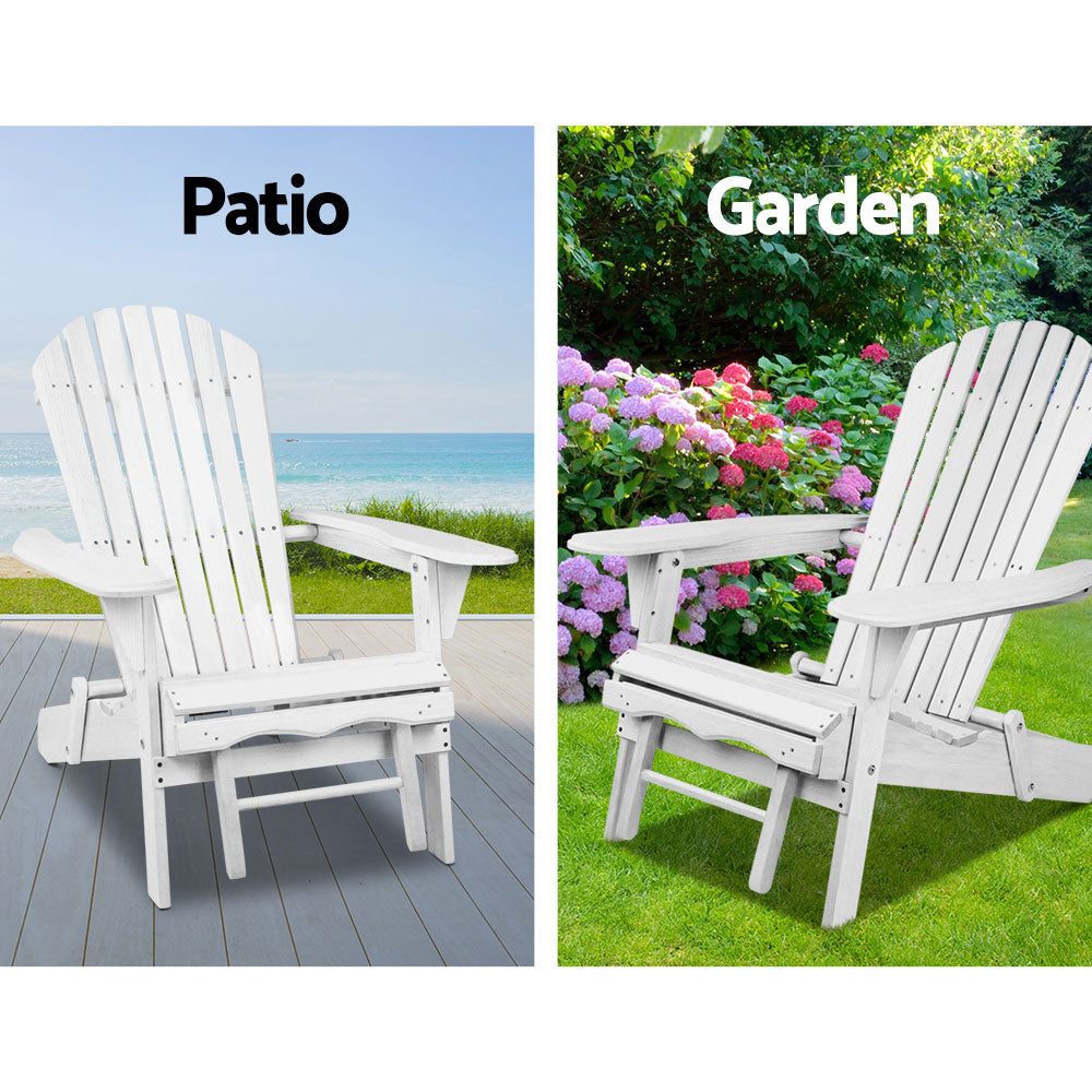 Outdoor Adirondack Lounge Beach Chair with Footstool - White