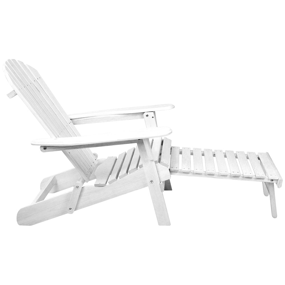 Set of 2 Outdoor Adirondack Lounge Beach Chairs with Footstools - White