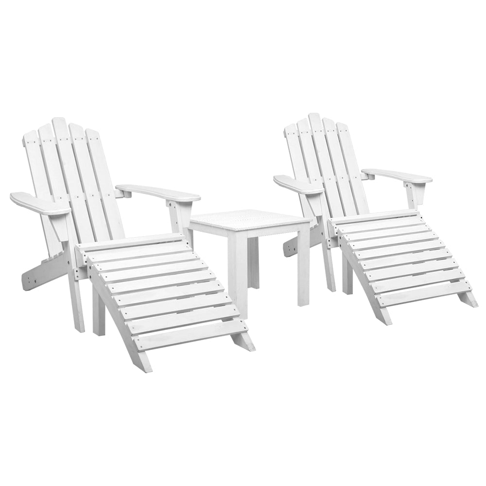 Outdoor Wooden Sun Lounge Beach Chairs Table Setting Wooden - White